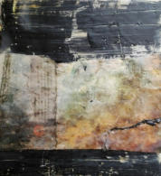 DH.01.B - Drieluik - 20 x 20 cm - was, olieverf en collage op karton - 2017